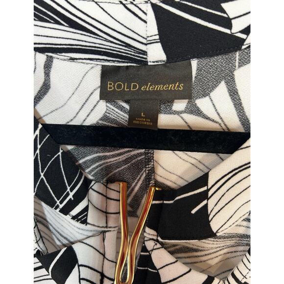 Bold Elements NWT Women's Size Large Blouse Black & White Peak A Boo Sleeve - Picture 2 of 5